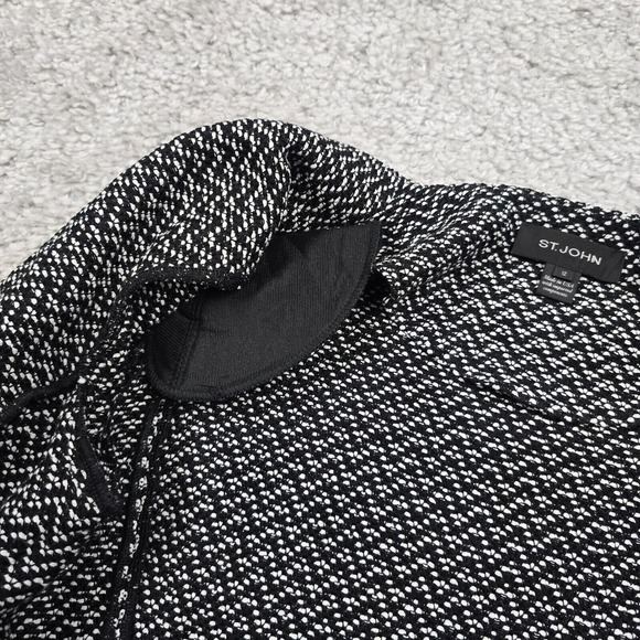 St John Jacket Women 12 Black White Herringbone Knit Long Sleeve Office Dog Show - Picture 11 of 16